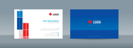 Set of double-sided business card template with Abstract random blue and red rectangle on white backgroundのイラスト素材