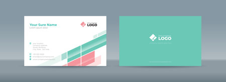 Set of double-sided business card template with Abstract random light green and pink rectangle on white backgroundのイラスト素材