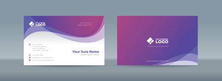 Set of double sided business card templates with abstract curves on purple and white backgroundのイラスト素材