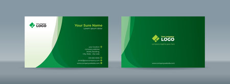 Set of double sided business card templates with abstract curves on dark green and white backgroundのイラスト素材