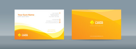 Set of double sided business card templates with abstract curves on yellow and white backgroundのイラスト素材
