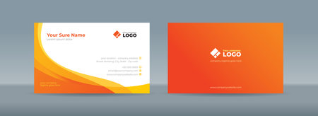Set of double sided business card templates with abstract curves on orange and white backgroundのイラスト素材