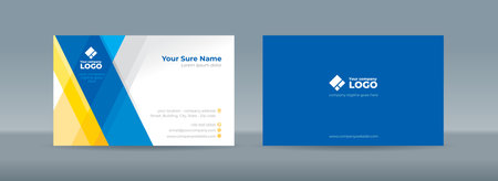 Set of double sided business card templates with intersecting abstract transparent rectangles in yellow and blue colorsのイラスト素材