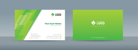 Set of double sided business card templates with simple minimalist modern abstract random transparent skew rectangle glass on green backgroundのイラスト素材