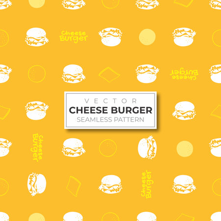 Seamless pattern of lined up cheese burger silhouette illustration on yellow backgroundのイラスト素材