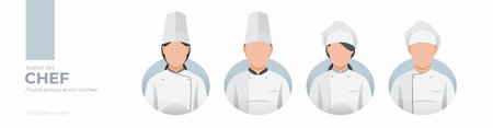 Chef picture avatar icons. Illustration of men and women wearing chef outfitsのイラスト素材