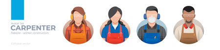 Carpenter picture avatar icons. Illustration of men and women wearing worker apron outfitのイラスト素材