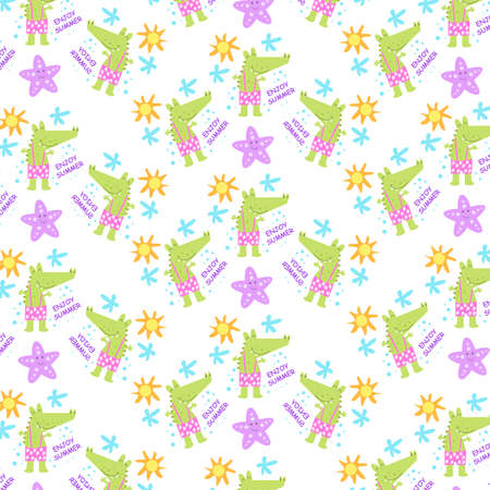 crocodile pattern with flower and sun ornaments