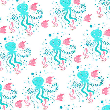 pink jellyfish and small fish pattern