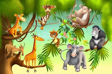 cartoon scene with wild animals in the jungle - illustration for childrenの素材