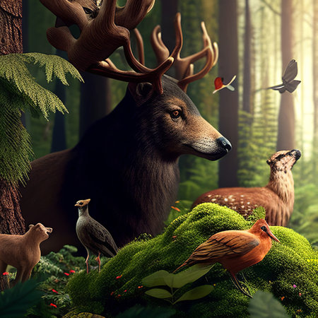 Deer in the forest. 3D render. Illustration.の素材