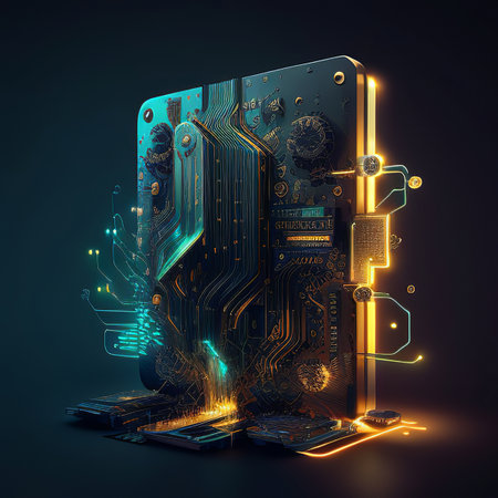 Circuit board. Electronic computer hardware technology. 3d rendering.の素材
