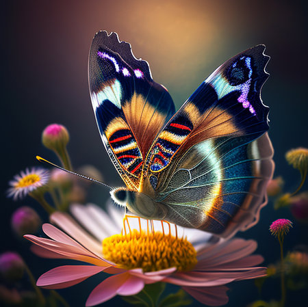 a beautiful butterfly perched on a beautiful flowerの素材