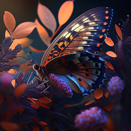 a beautiful butterfly perched on a beautiful flowerの素材