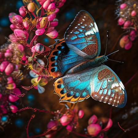 a beautiful butterfly perched on a beautiful flowerの素材