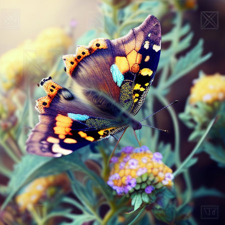 a beautiful butterfly perched on a beautiful flowerの素材