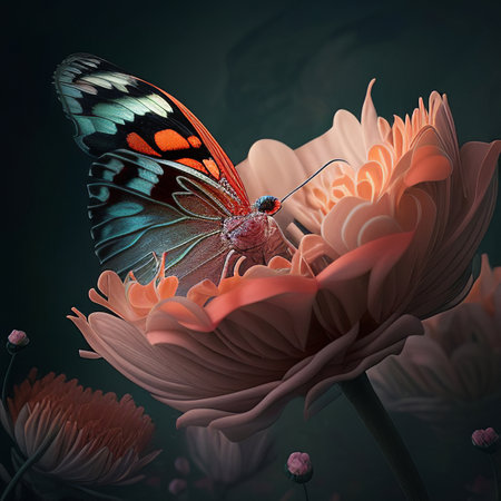 a beautiful butterfly perched on a beautiful flowerの素材