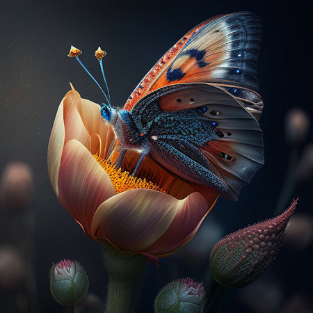 a beautiful butterfly perched on a beautiful flowerの素材