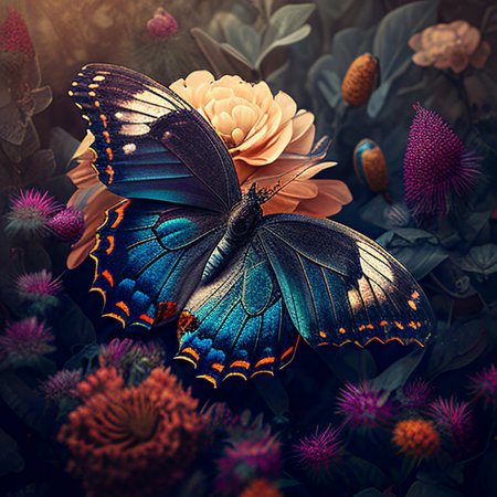 a beautiful butterfly perched on a beautiful flowerの素材