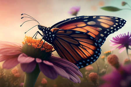a beautiful butterfly perched on a beautiful flowerの素材