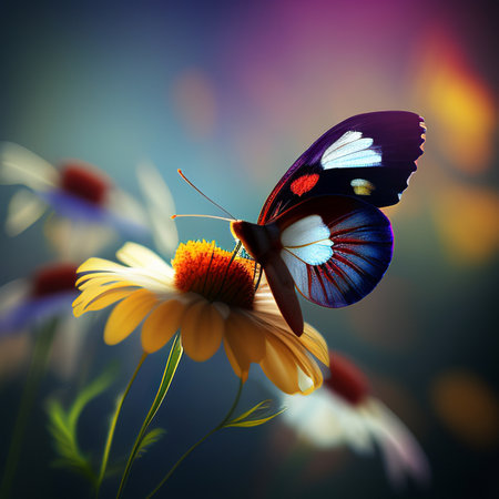 a beautiful butterfly perched on a beautiful flowerの素材