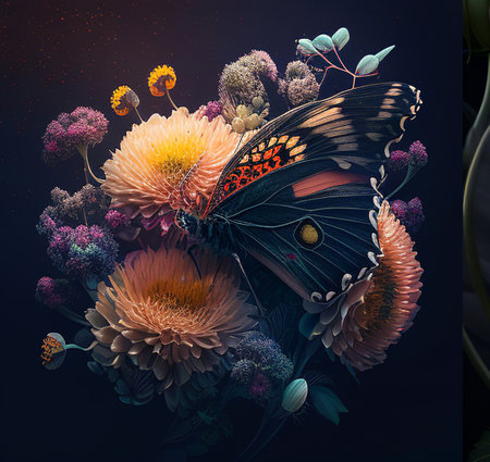 a beautiful butterfly perched on a beautiful flowerの素材