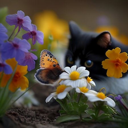 a beautiful butterfly perched on a beautiful flowerの素材