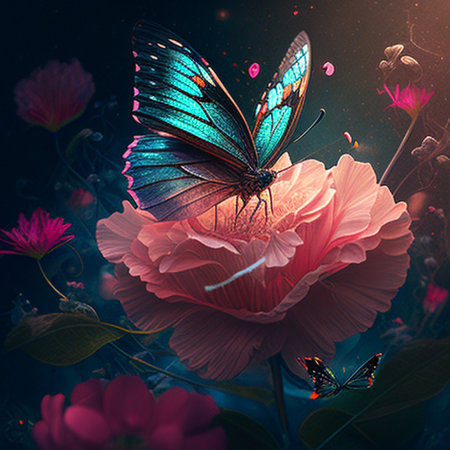 a beautiful butterfly perched on a beautiful flowerの素材