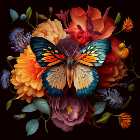 a beautiful butterfly perched on a beautiful flowerの素材