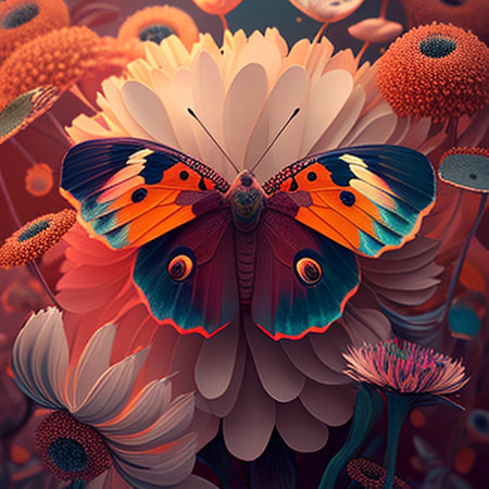 a beautiful butterfly perched on a beautiful flowerの素材