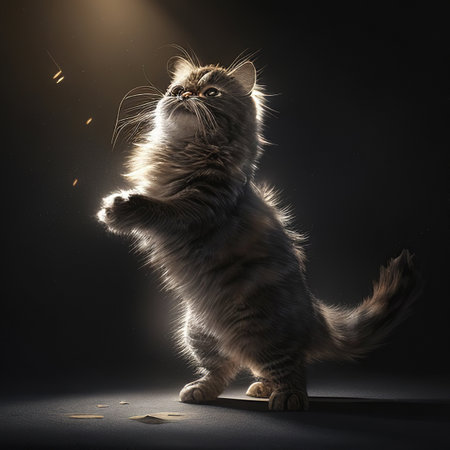 Persian cat on a dark background. Fluffy pet in the rays of light.の素材