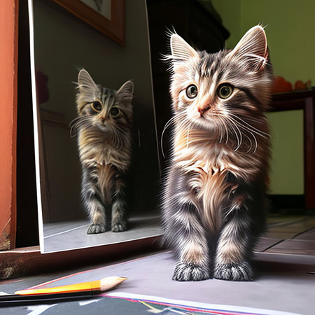 two kittens of siberian breed on the background of the windowの素材