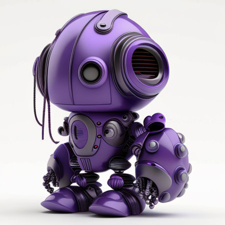 3d rendering of a purple robot isolated on a white background.の素材