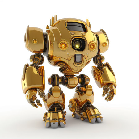 3D Render of a Robot isolated on white background with clipping pathの素材