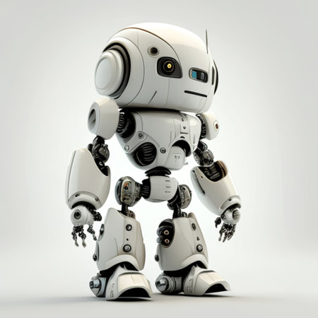 3D rendering of a robot isolated on a white background with shadowの素材