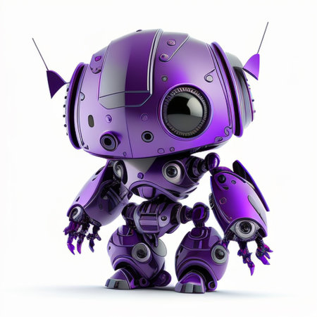 3d rendering of a purple robot isolated on a white background.の素材