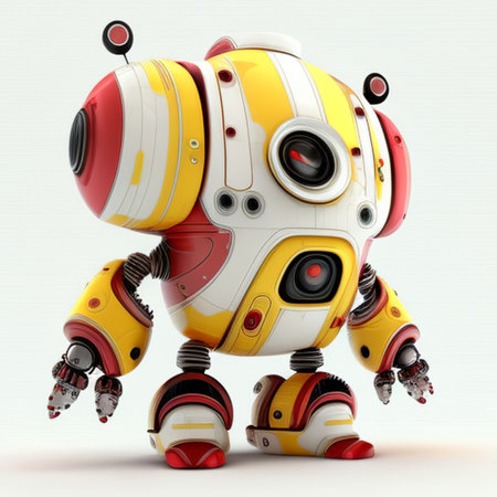 Cartoon robot on a white background. 3d render. Isolated.の素材