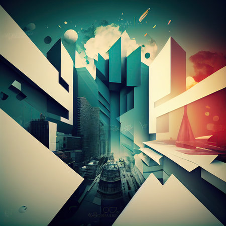 Abstract city with skyscrapers, 3d render, toned imageの素材