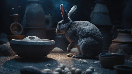 Illustration of a rabbit at nightの素材