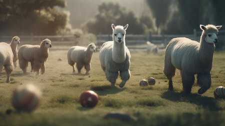 Illustration of llamas with their flocks in the forest, wildlifeの素材