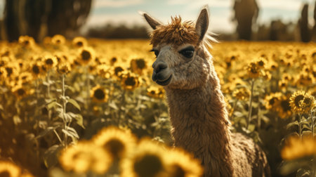 Illustration of llamas with their flocks in the forest, wildlifeの素材