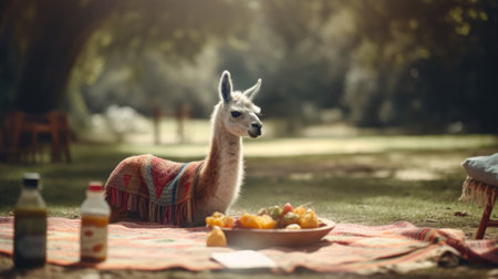 Illustration of llamas with their flocks in the forest, wildlifeの素材