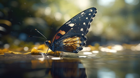 Illustration of a butterfly splashed in river water, beautiful buterflyの素材