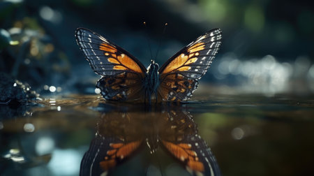 Illustration of a butterfly splashed in river water, beautiful buterflyの素材