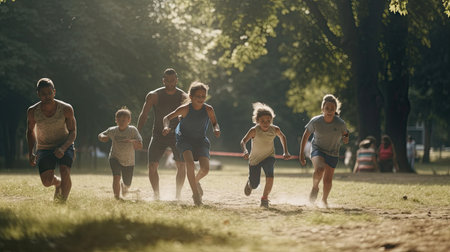 a small family playing in a playgroundの素材