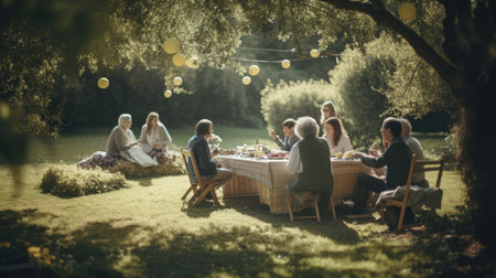 illustration of a family gathering in the parkの素材
