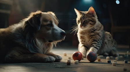 Illustration of the togetherness of dogs and catsの素材