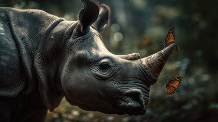 Illustration of a rhinoceros in the middle of the forestの素材