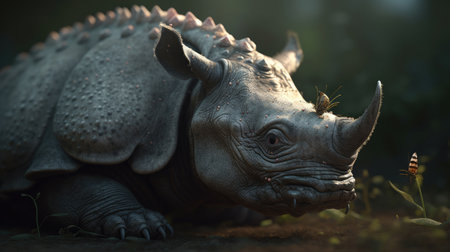 Illustration of a rhinoceros in the middle of the forestの素材