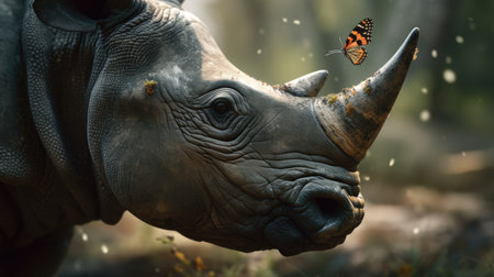 Illustration of a rhinoceros in the middle of the forestの素材